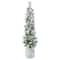 4.5ft. Pre-Lit Snowy Methow Pencil Artificial Christmas Entrance Tree in White Ceramic Base, Warm White LED Lights